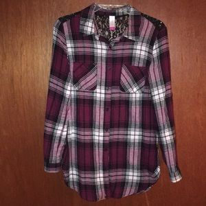 NOBO Maroon Plaid Button Up Long Sleeve. Size M